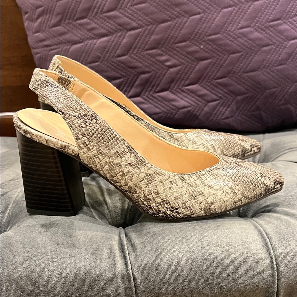 Ann Taylor Snakeskin Block Heel Slingbacks